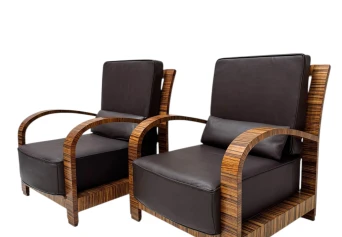 Two Art Deco Lounge Chairs with Leather Cushions France, 1930s